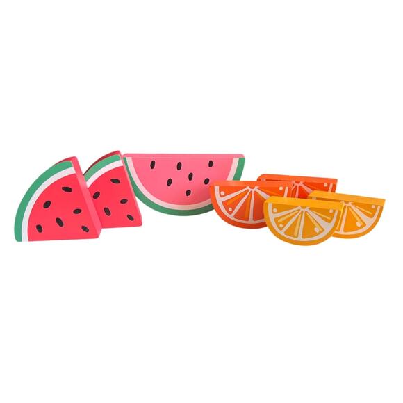 Watermelon Orange & Lemon Fruit Blocks Summer Home Decor & Toys Set of 7 - Picture 1 of 4